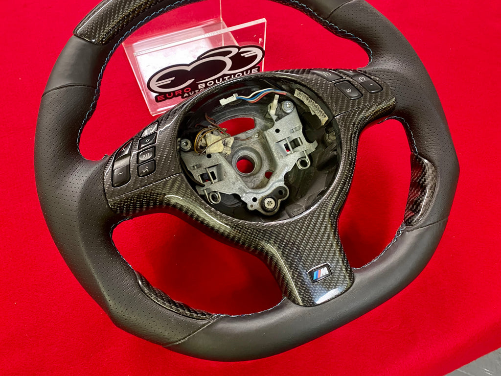 BMW E46 M3 Flat Bottom Carbon Fiber upgraded Premium Steering Wheel ...